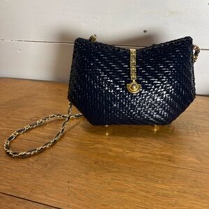 CAPAF Navy Woven Leather Shoulder Bag – Dark Blue